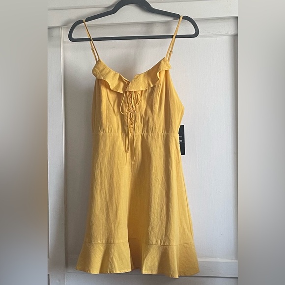Lulus Here To Dance Yellow Lace-Up Mini Dress. New With Tags. - Picture 6 of 12